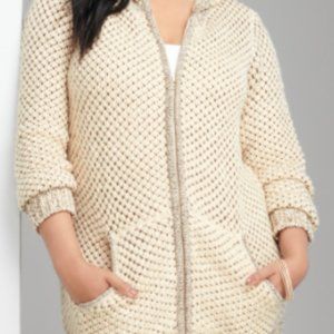 Full Zip-Tweed Thermal Hoodie Cardigan
